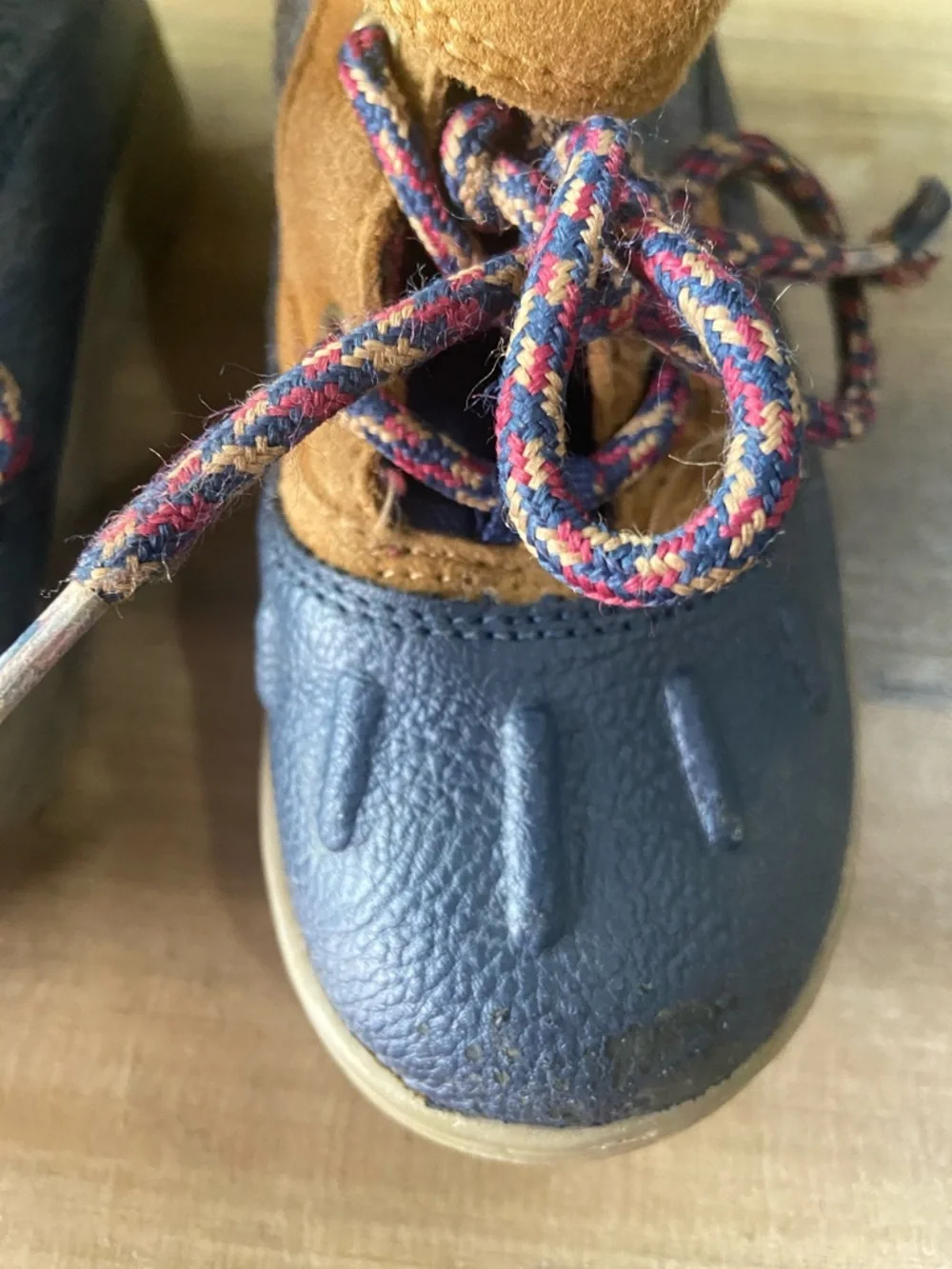 Kids Blue and Tan Lace-Up Outdoor Boots